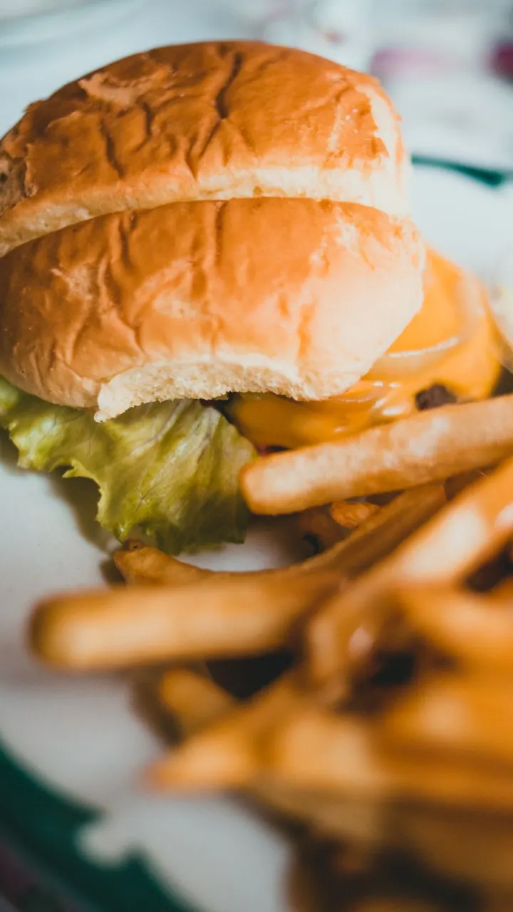 Hamburguesa con papas vista de cerca, Brasa & Humo, San José